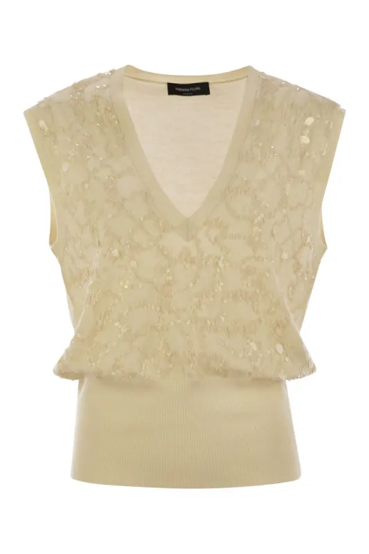 WOOL AND COTTON WAISTCOAT WITH SEQUINS sold by Lord & Taylor