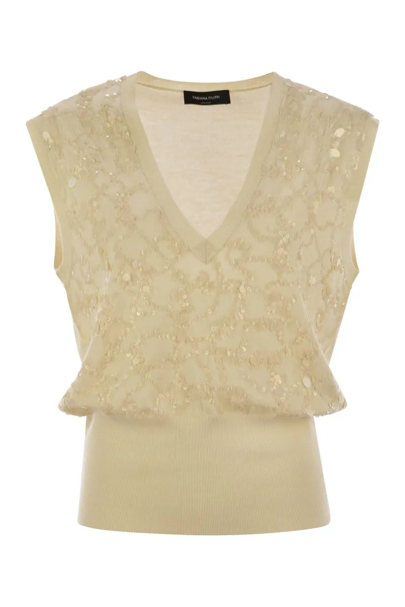 WOOL AND COTTON WAISTCOAT WITH SEQUINS sold by Lord & Taylor