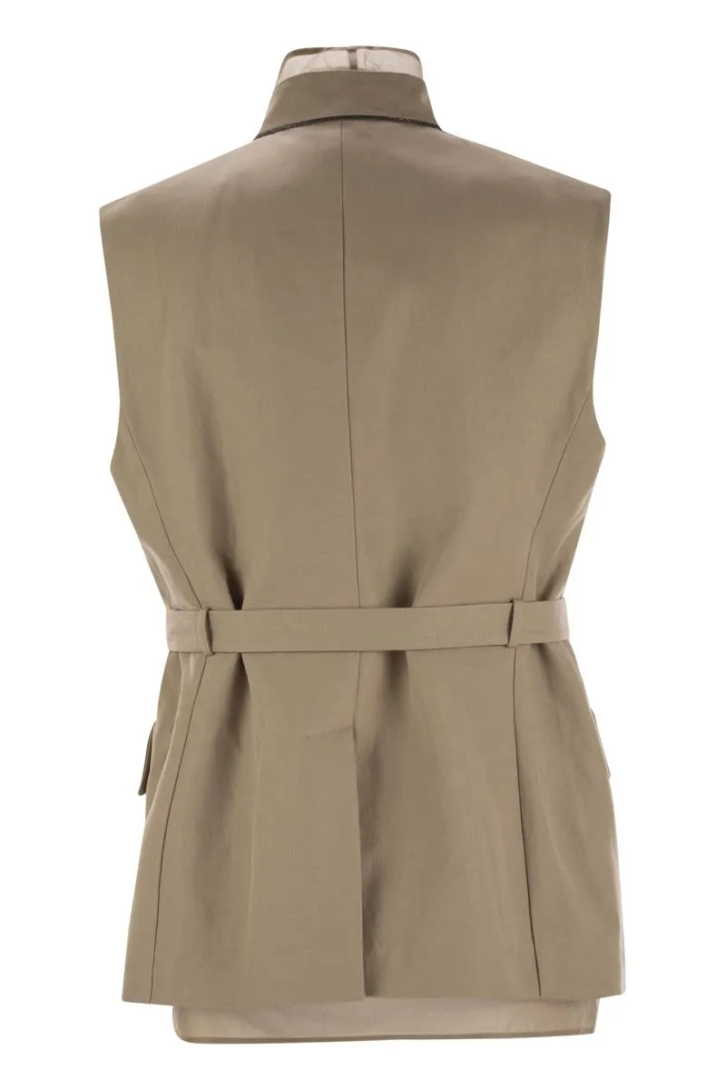 COTTON AND LINEN COVER GILET WITH DETACHABLE ORGANZA INSERT AND NECKLACE sold by Lord & Taylor product image thumbnail 2