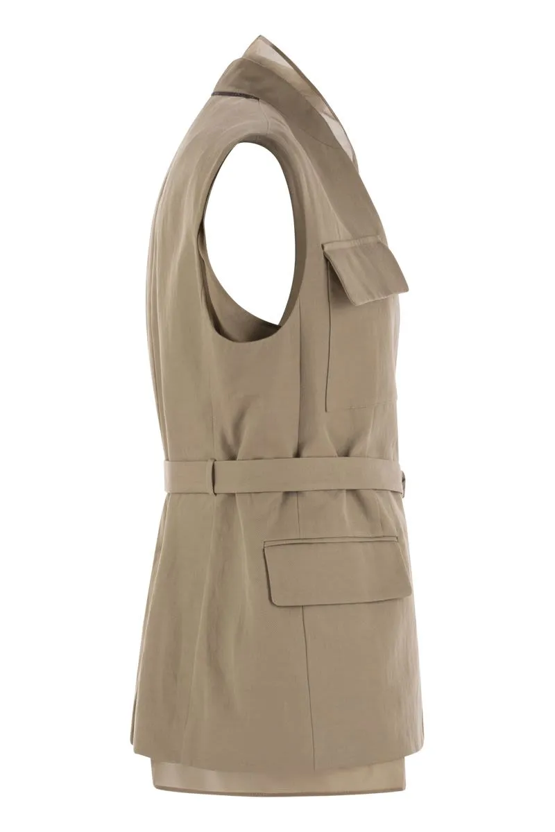 COTTON AND LINEN COVER GILET WITH DETACHABLE ORGANZA INSERT AND NECKLACE sold by Lord & Taylor product image thumbnail 3