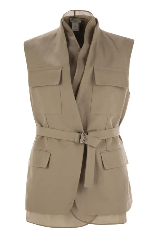 COTTON AND LINEN COVER GILET WITH DETACHABLE ORGANZA INSERT AND NECKLACE sold by Lord & Taylor