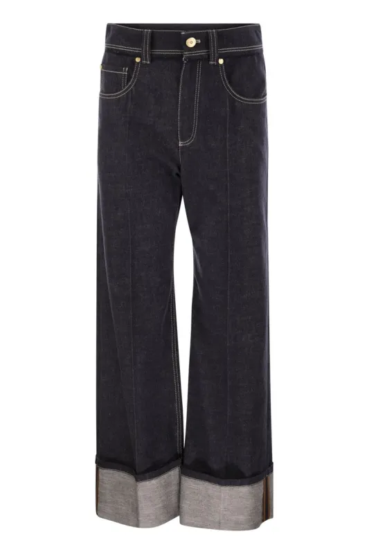 CROP DENIM TROUSERS WITH TURN-UPS made by Brunello Cucinelli