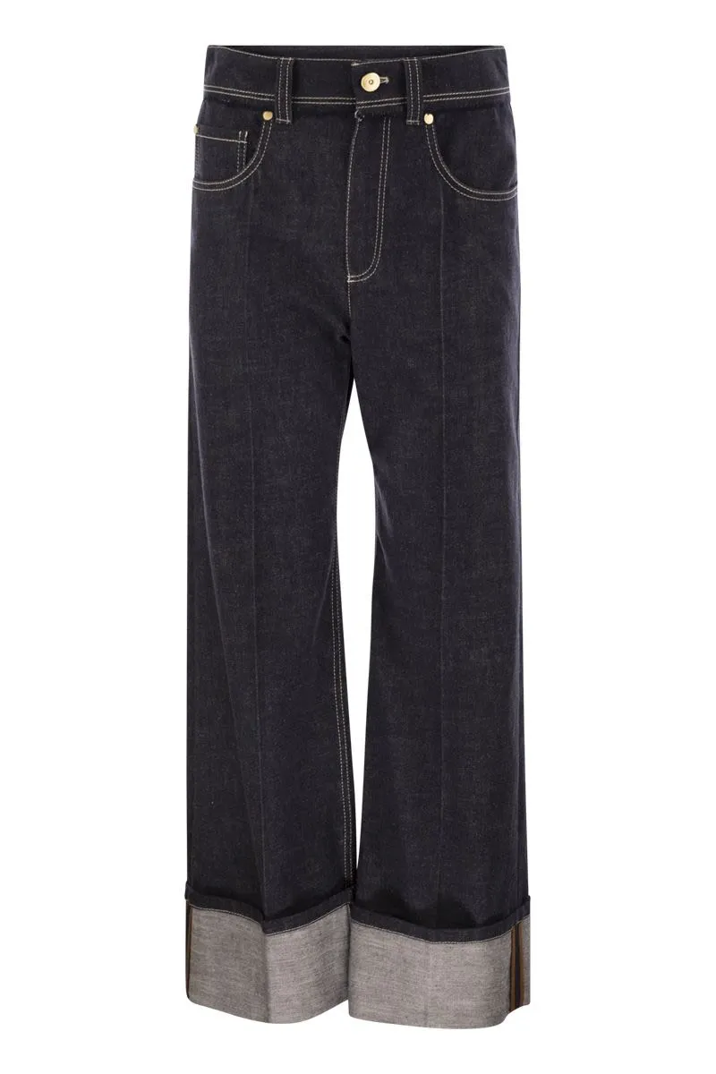 CROP DENIM TROUSERS WITH TURN-UPS sold by Lord & Taylor
