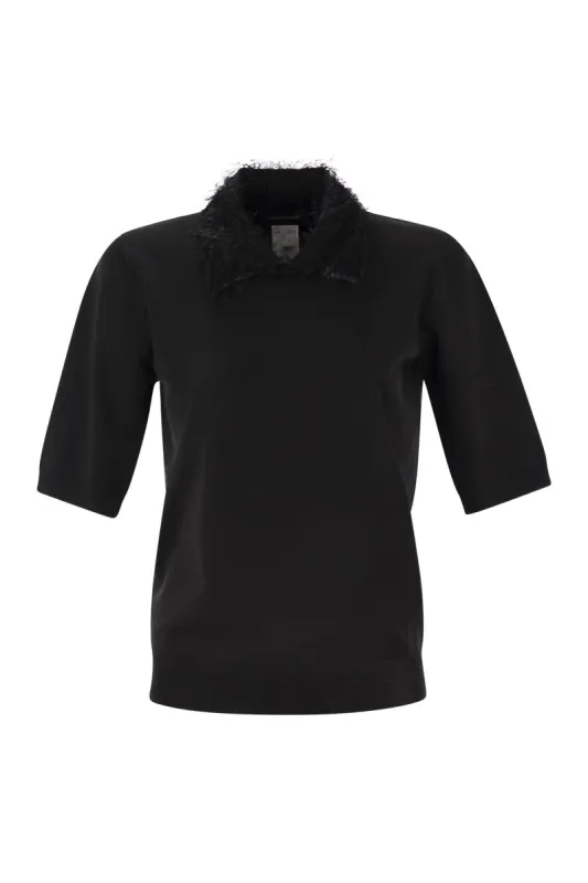 POLO SHIRT WITH FRAYED VISCOSE COLLAR sold by Lord & Taylor