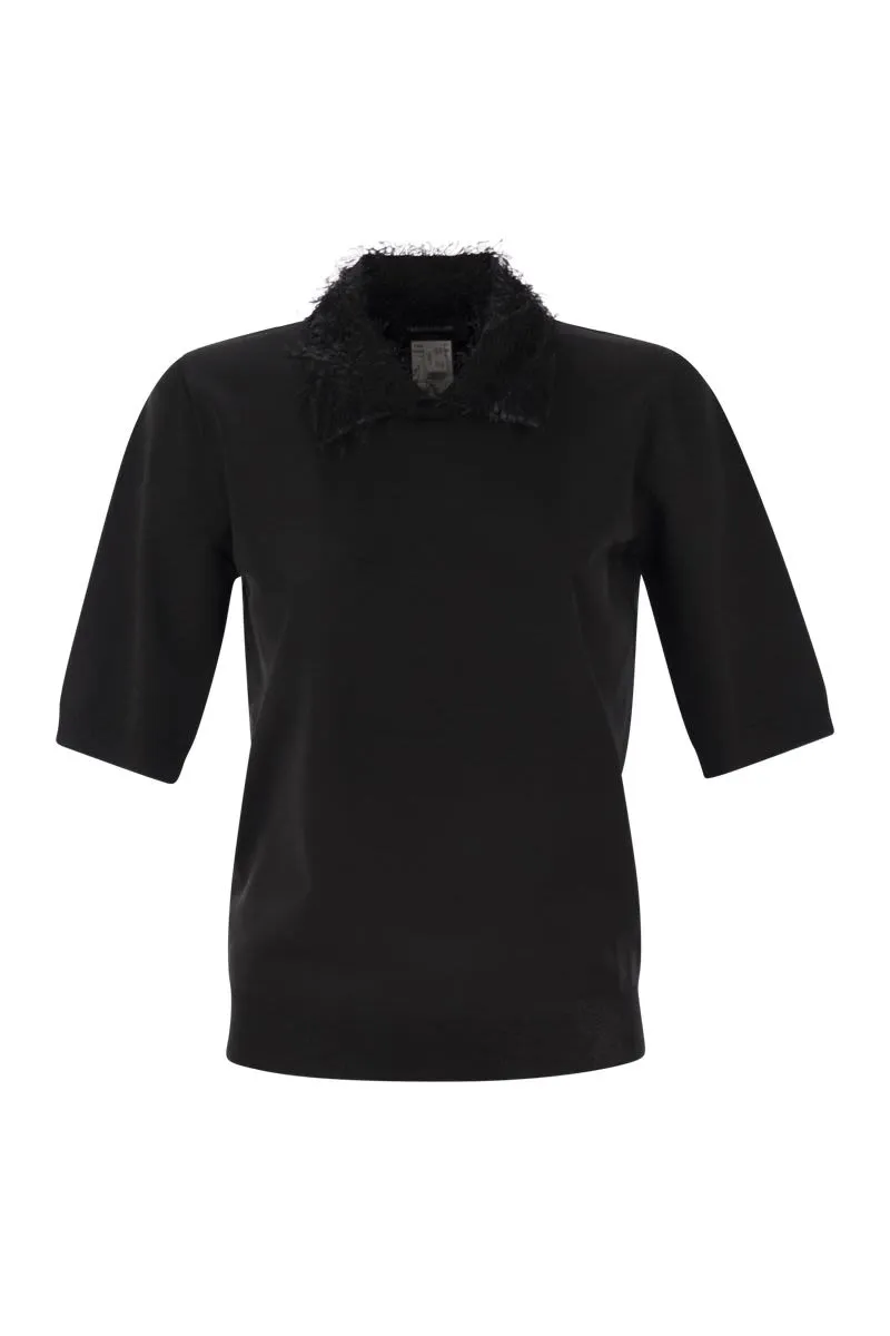POLO SHIRT WITH FRAYED VISCOSE COLLAR sold by Lord & Taylor