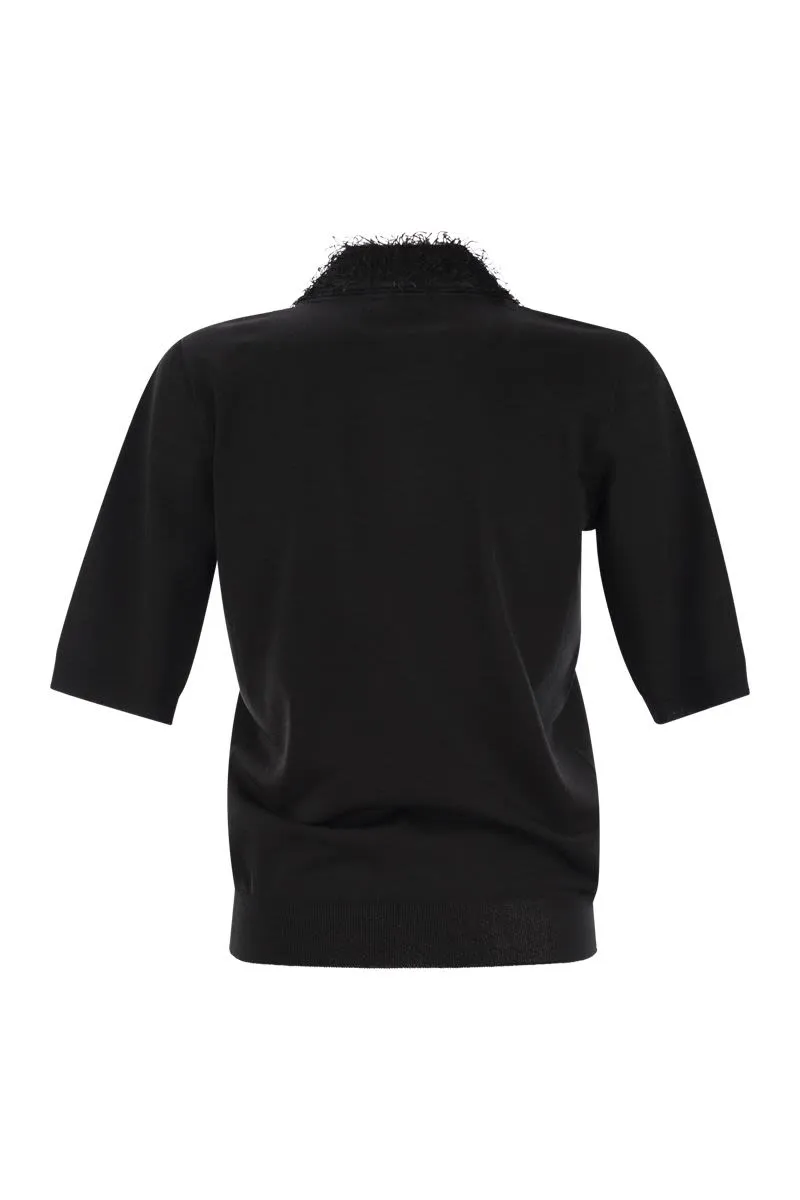 POLO SHIRT WITH FRAYED VISCOSE COLLAR sold by Lord & Taylor product image thumbnail 2