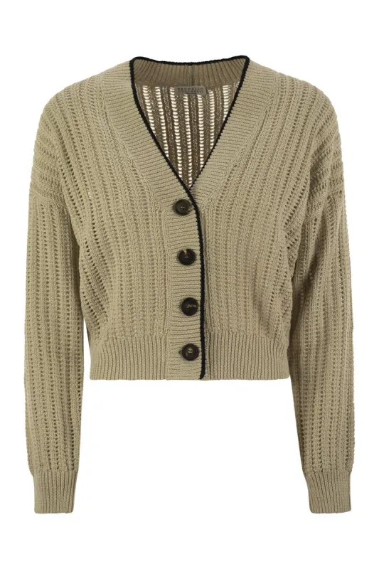 PERFORATED RIB COTTON KNIT CARDIGAN WITH JEWELLERY sold by Lord & Taylor