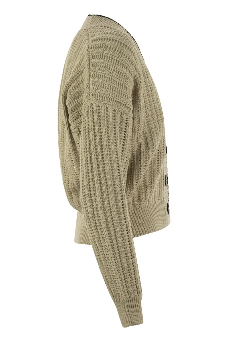 PERFORATED RIB COTTON KNIT CARDIGAN WITH JEWELLERY sold by Lord & Taylor product image thumbnail 3