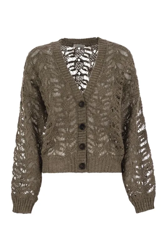 FOLIAGE LACE CARDIGAN IN LINEN AND SILK DIAMANTE sold by Lord & Taylor