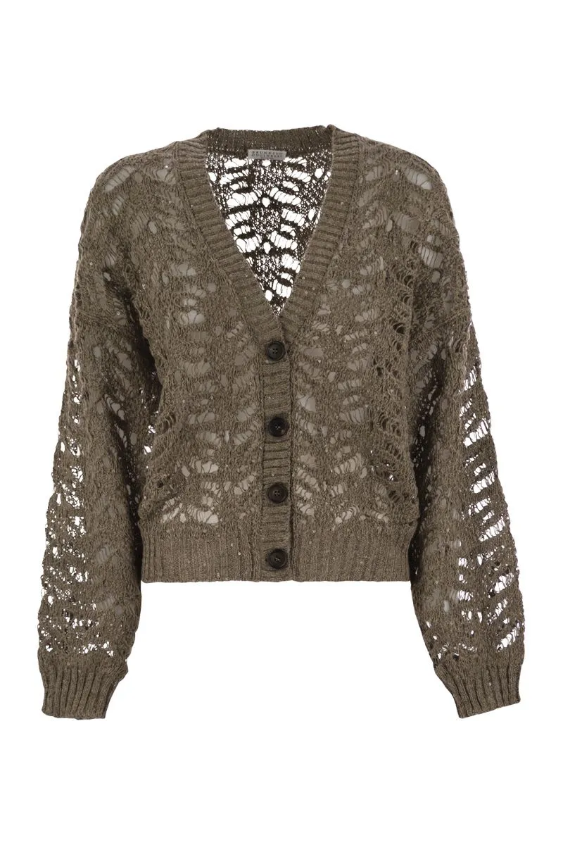 FOLIAGE LACE CARDIGAN IN LINEN AND SILK DIAMANTE sold by Lord & Taylor