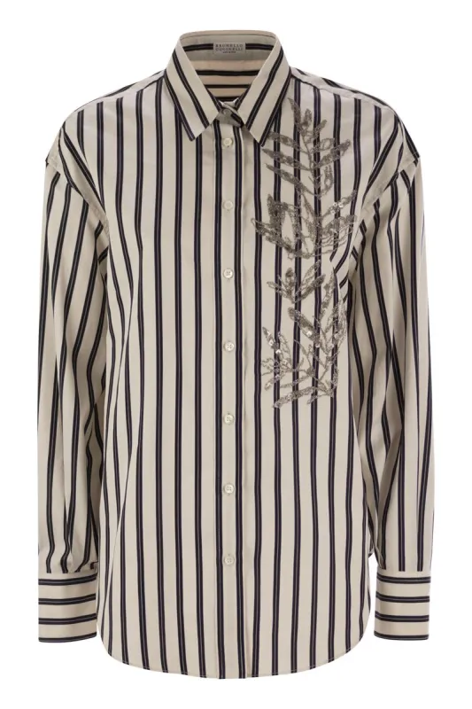 REGIMENTAL COTTON AND SILK POPLIN SHIRT WITH GLISTENING HERBARIUM EMBROIDERY sold by Lord & Taylor