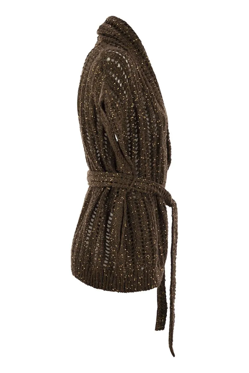 DAZZLING SILK AND LINEN PERFORATED RIB CARDIGAN sold by Lord & Taylor product image thumbnail 3