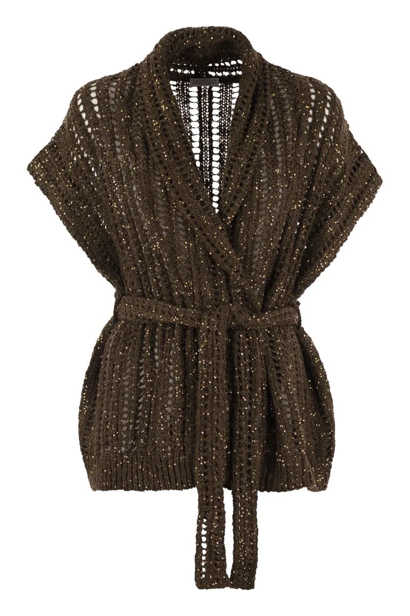 DAZZLING SILK AND LINEN PERFORATED RIB CARDIGAN sold by Lord & Taylor