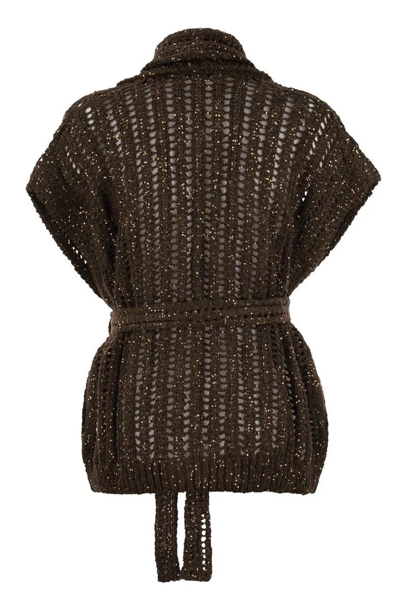 DAZZLING SILK AND LINEN PERFORATED RIB CARDIGAN sold by Lord & Taylor product image thumbnail 2
