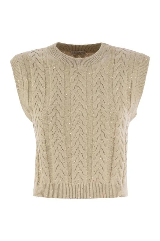 DAZZLING DOUBLE CABLE KNITTED COTTON WAISTCOAT sold by Lord & Taylor