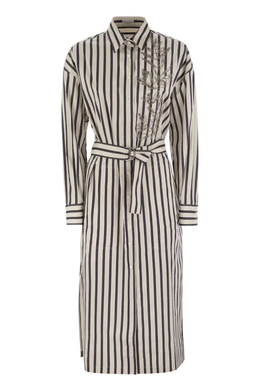 REGIMENTAL COTTON-SILK POPLIN DRESS WITH GLISTENING HERBARIUM EMBROIDERY made by Brunello Cucinelli