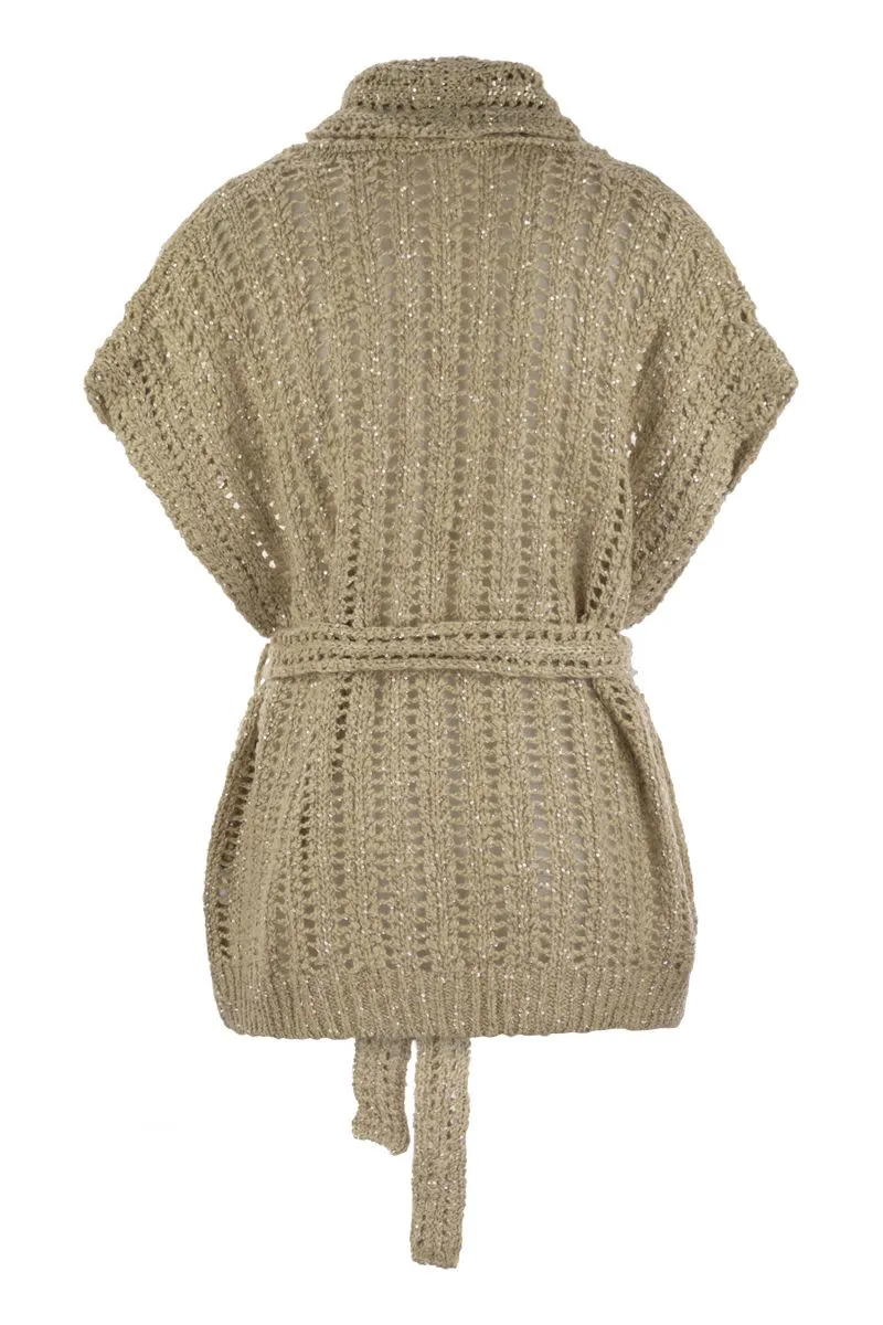 DAZZLING SILK AND LINEN PERFORATED RIB CARDIGAN sold by Lord & Taylor product image thumbnail 2