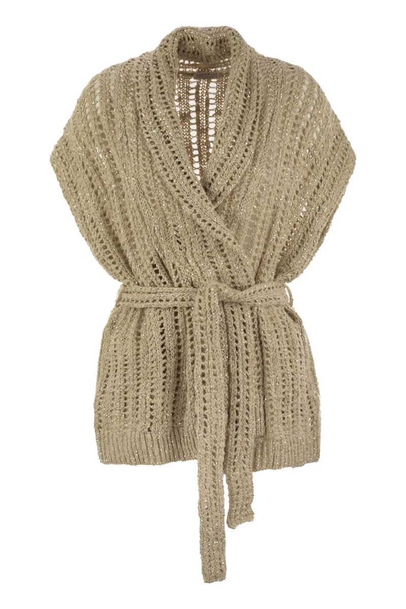 DAZZLING SILK AND LINEN PERFORATED RIB CARDIGAN sold by Lord & Taylor