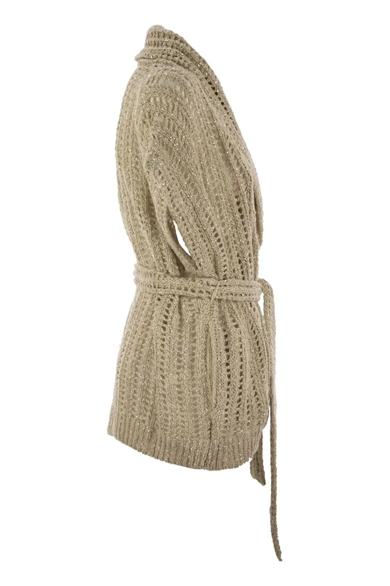 DAZZLING SILK AND LINEN PERFORATED RIB CARDIGAN sold by Lord & Taylor product image thumbnail 3