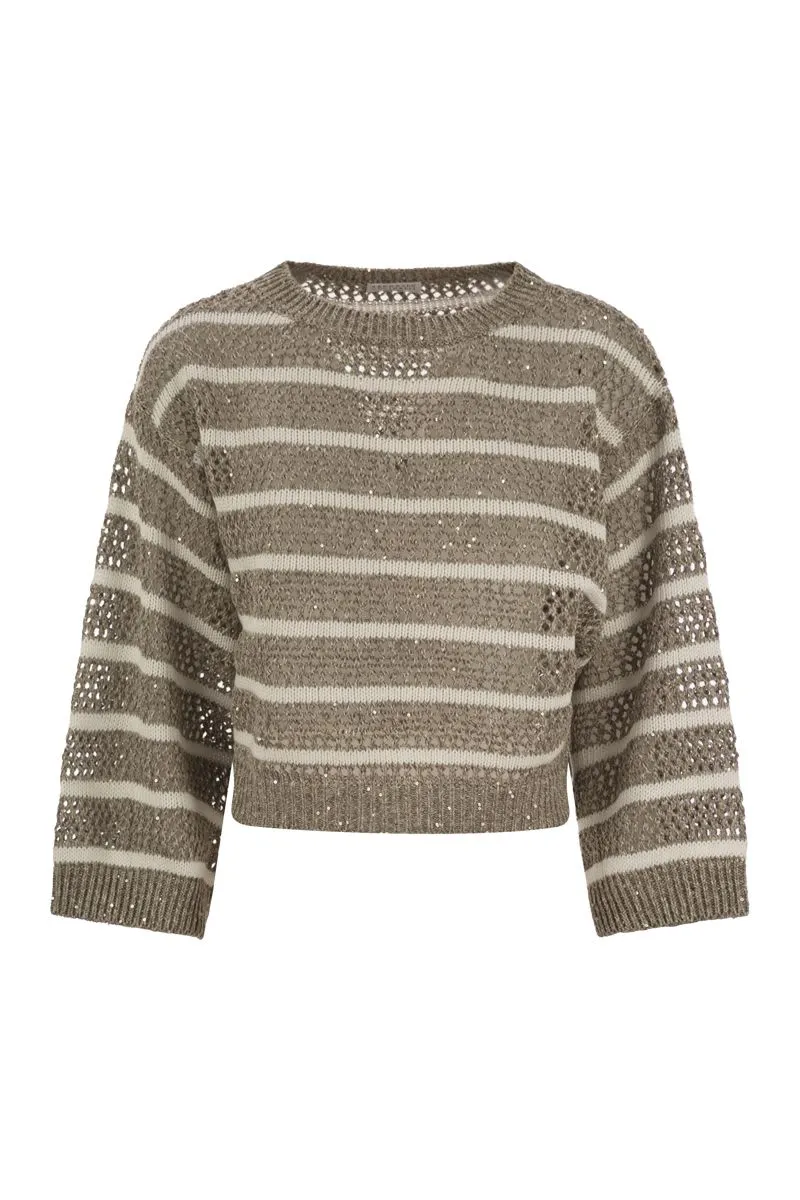 DAZZLING STRIPED NET LINEN JERSEY sold by Lord & Taylor