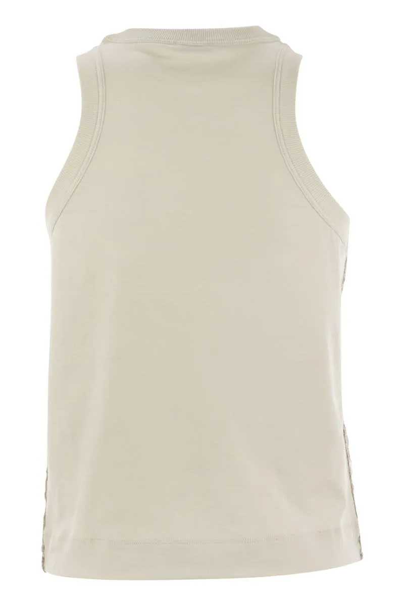 STRETCH COTTON JERSEY TOP WITH DAZZLING NET EMBROIDERY sold by Lord & Taylor product image thumbnail 2