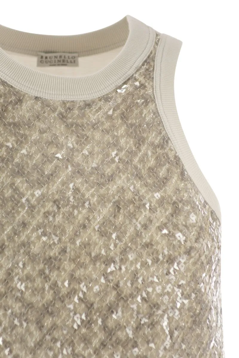 STRETCH COTTON JERSEY TOP WITH DAZZLING NET EMBROIDERY sold by Lord & Taylor product image thumbnail 4