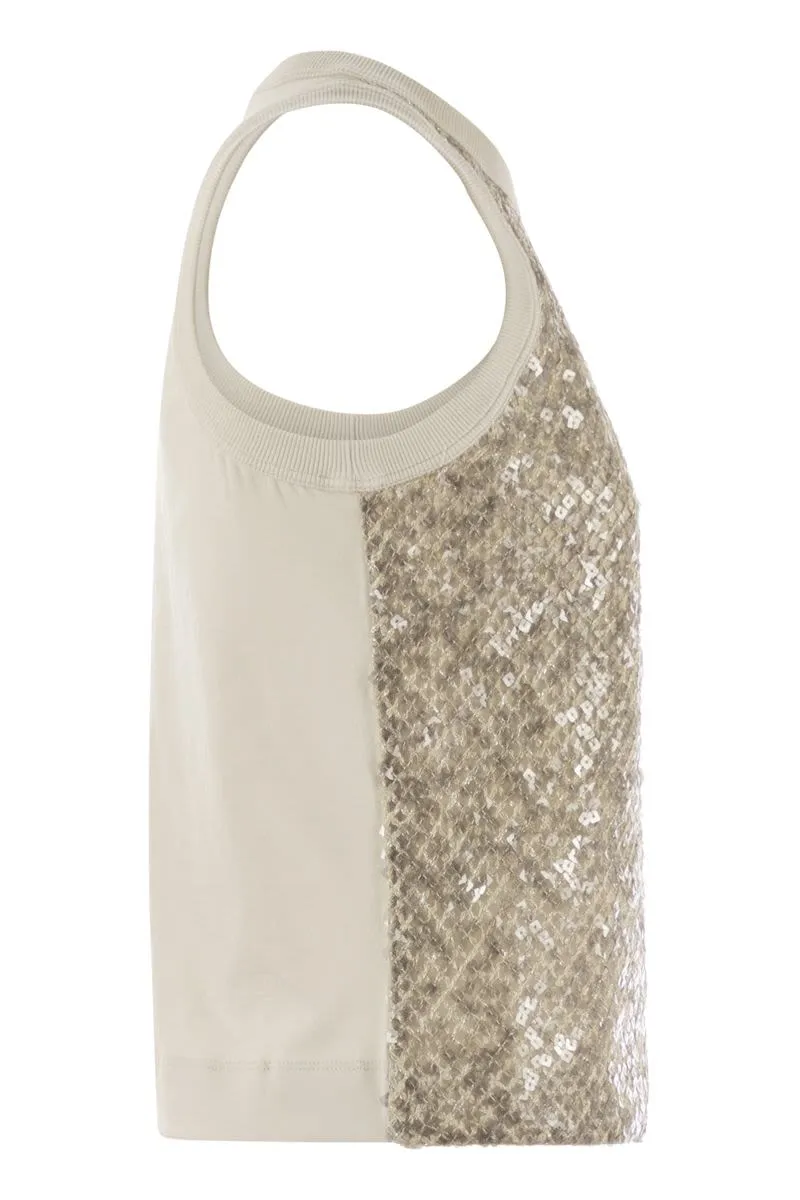 STRETCH COTTON JERSEY TOP WITH DAZZLING NET EMBROIDERY sold by Lord & Taylor product image thumbnail 3