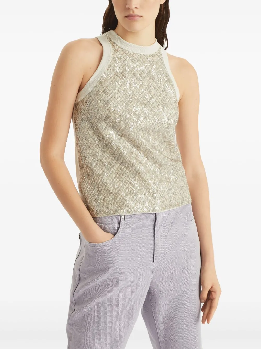 STRETCH COTTON JERSEY TOP WITH DAZZLING NET EMBROIDERY sold by Lord & Taylor product image thumbnail 5