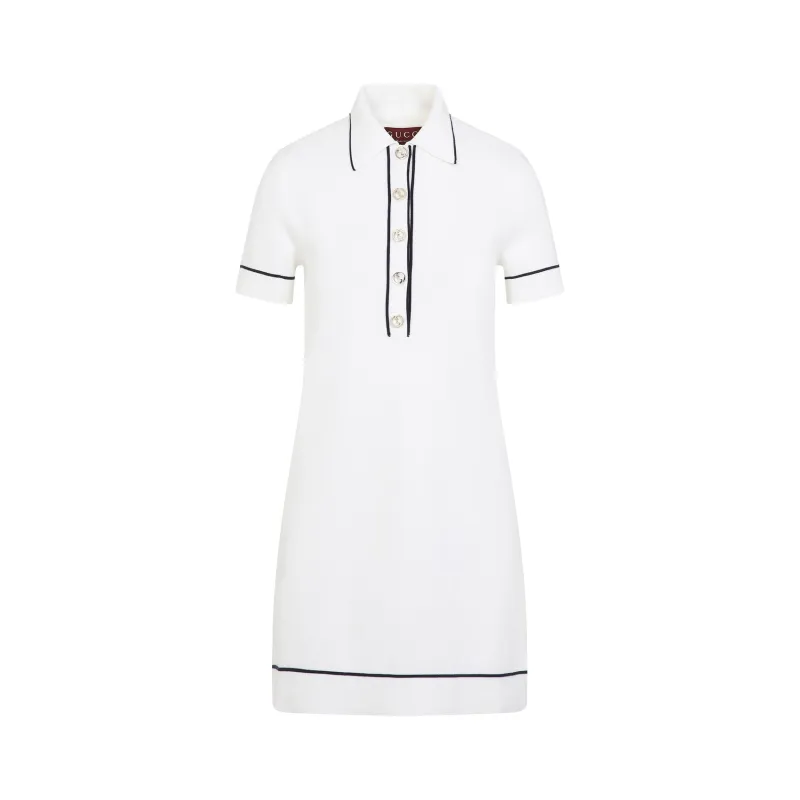 WHITE AND BLUE WOOL POLO DRESS made by Gucci
