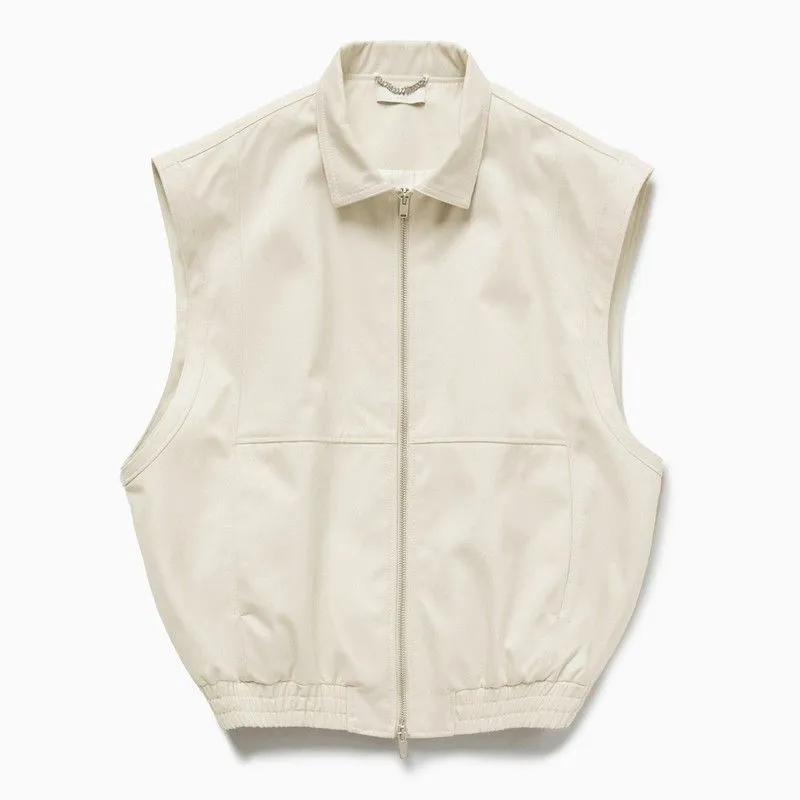 LIGHT CREAM GABARDINE ZIP UP VEST sold by Lord & Taylor