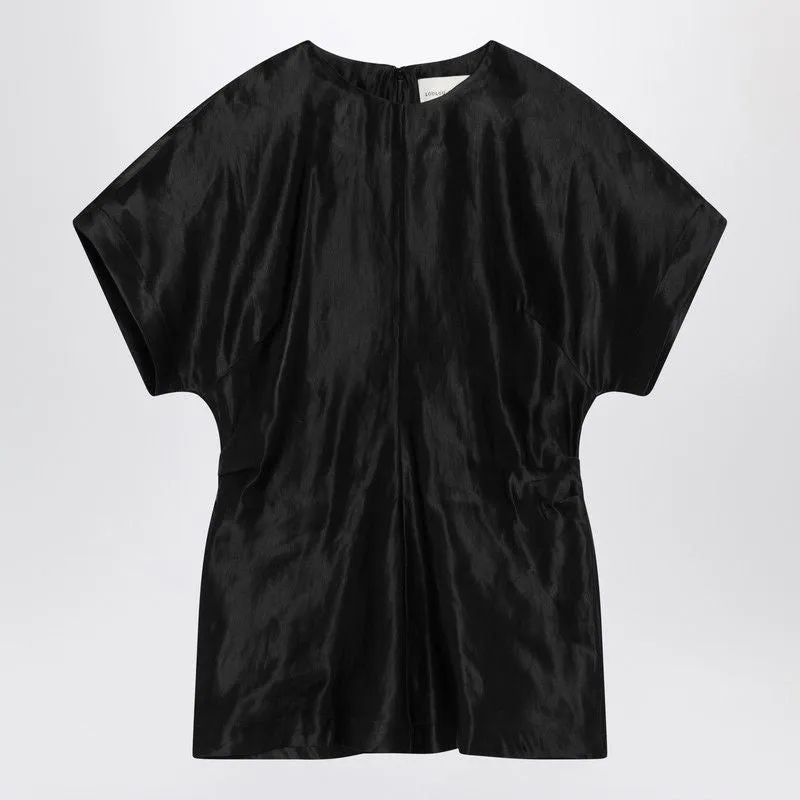 BLACK T-SHIRT IN LINEN AND SILK made by Loulou Studio
