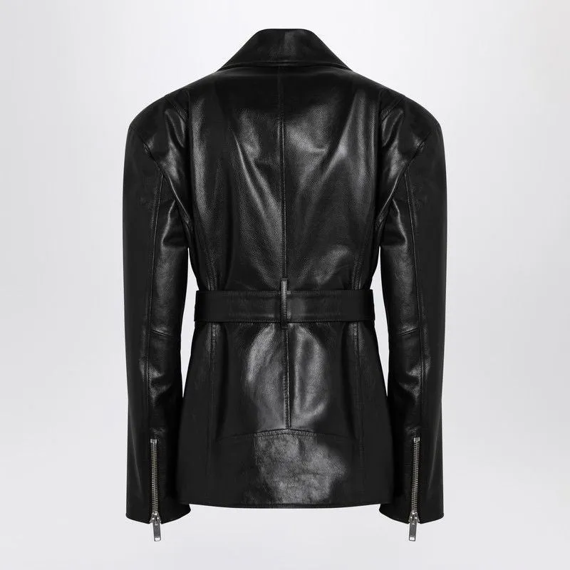 BLACK BELTED LEATHER JACKET sold by Lord & Taylor product image thumbnail 2
