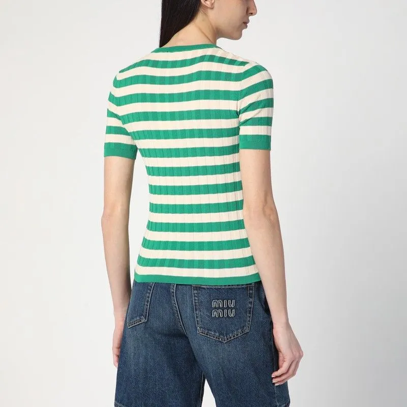 GREEN/IVORY STRIPED SWEATER IN COTTON sold by Lord & Taylor product image thumbnail 2