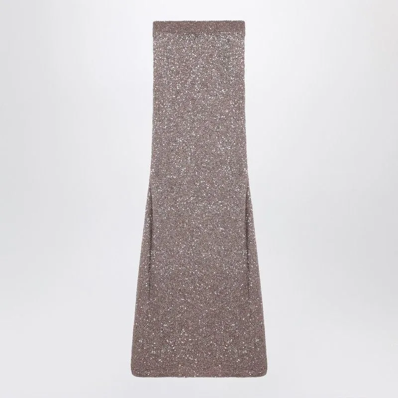 LIGHT BROWN/SILVER MAXI SKIRT WITH SEQUINS made by Balenciaga