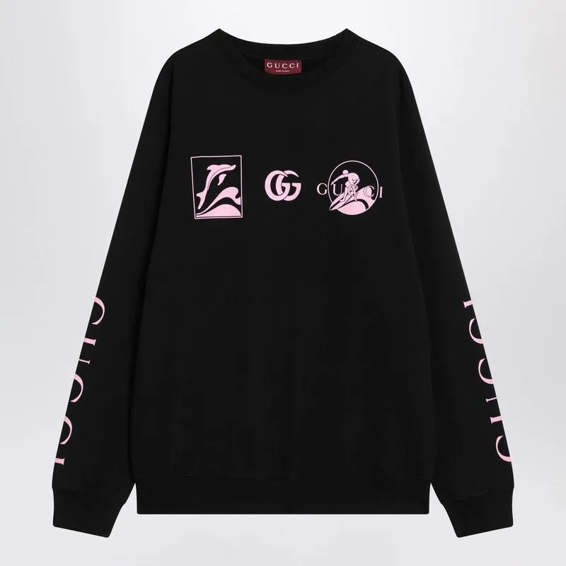 BLACK COTTON SWEATSHIRT WITH LOGO PRINTS sold by Lord & Taylor