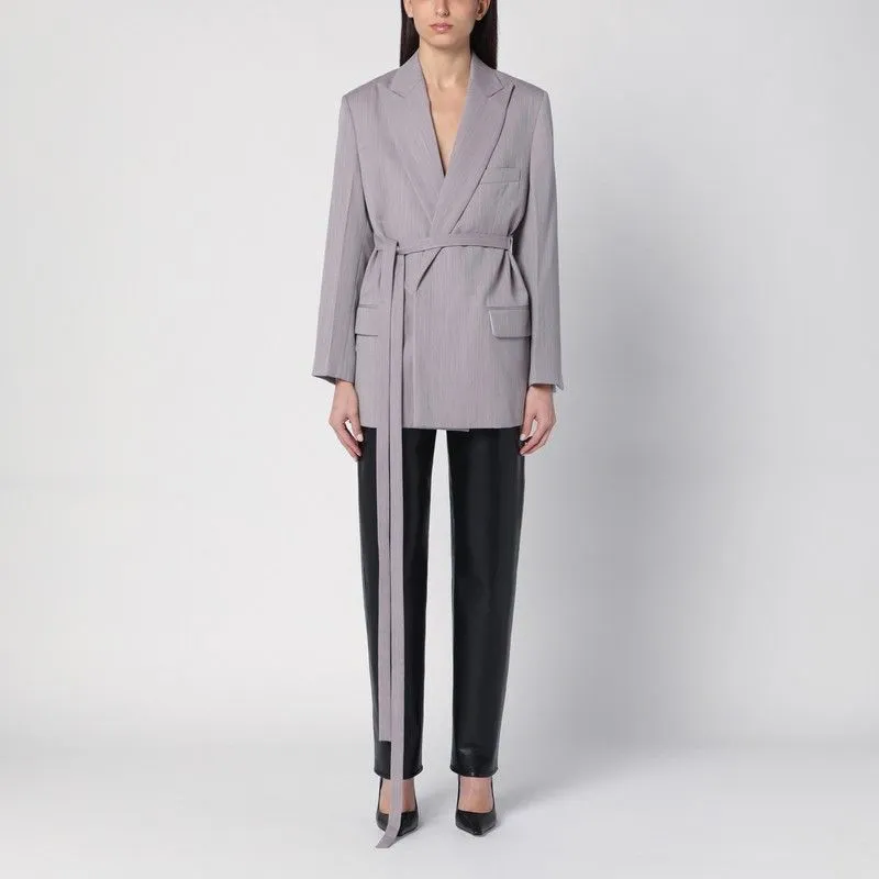 LIGHT GREY WOOL JACKET WITH BELT made by Victoria Beckham