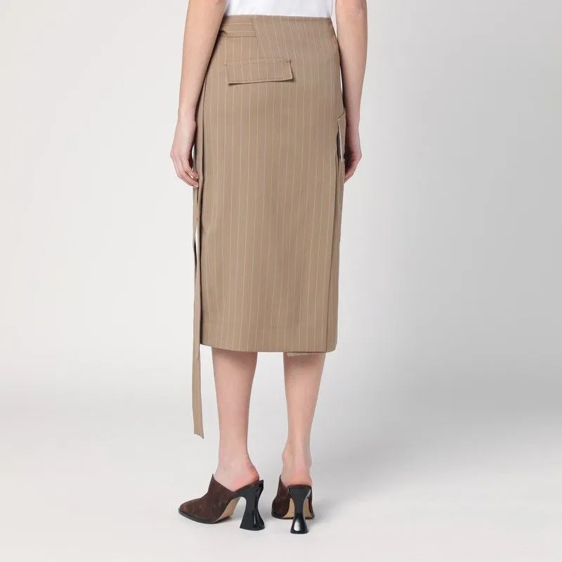 SAND-COLOURED PINSTRIPED WRAP SKIRT sold by Lord & Taylor product image thumbnail 2