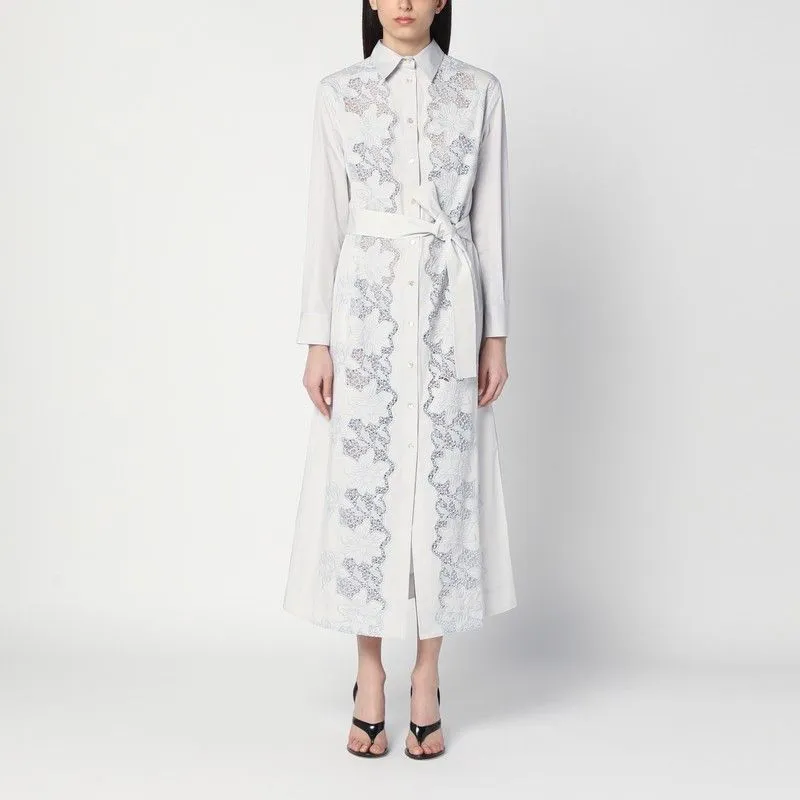 LIGHT GREY SHIRT DRESS WITH EMBROIDERY sold by Lord & Taylor