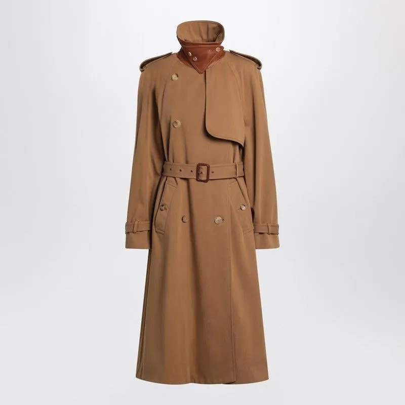 LONG WATER-REPELLENT BEIGE TRENCH COAT IN COTTON GABARDINE sold by Lord & Taylor