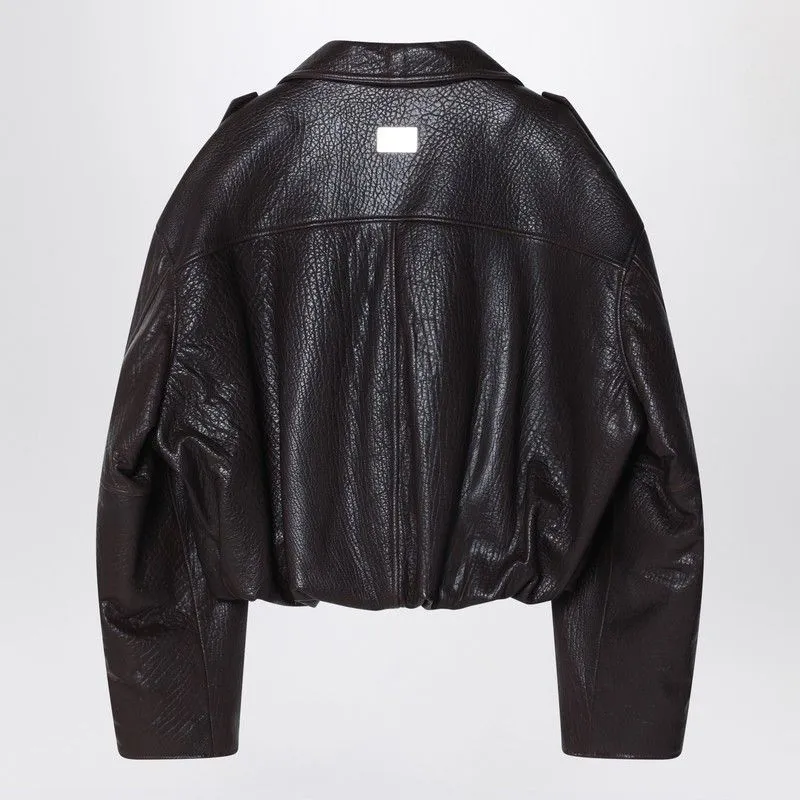 BROWN LEATHER OVER BOMBER JACKET sold by Lord & Taylor product image thumbnail 2