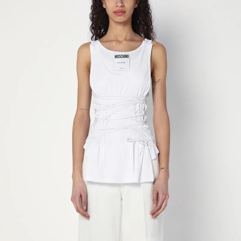 WHITE TANK TOP IN COTTON WITH LACES sold by Lord & Taylor