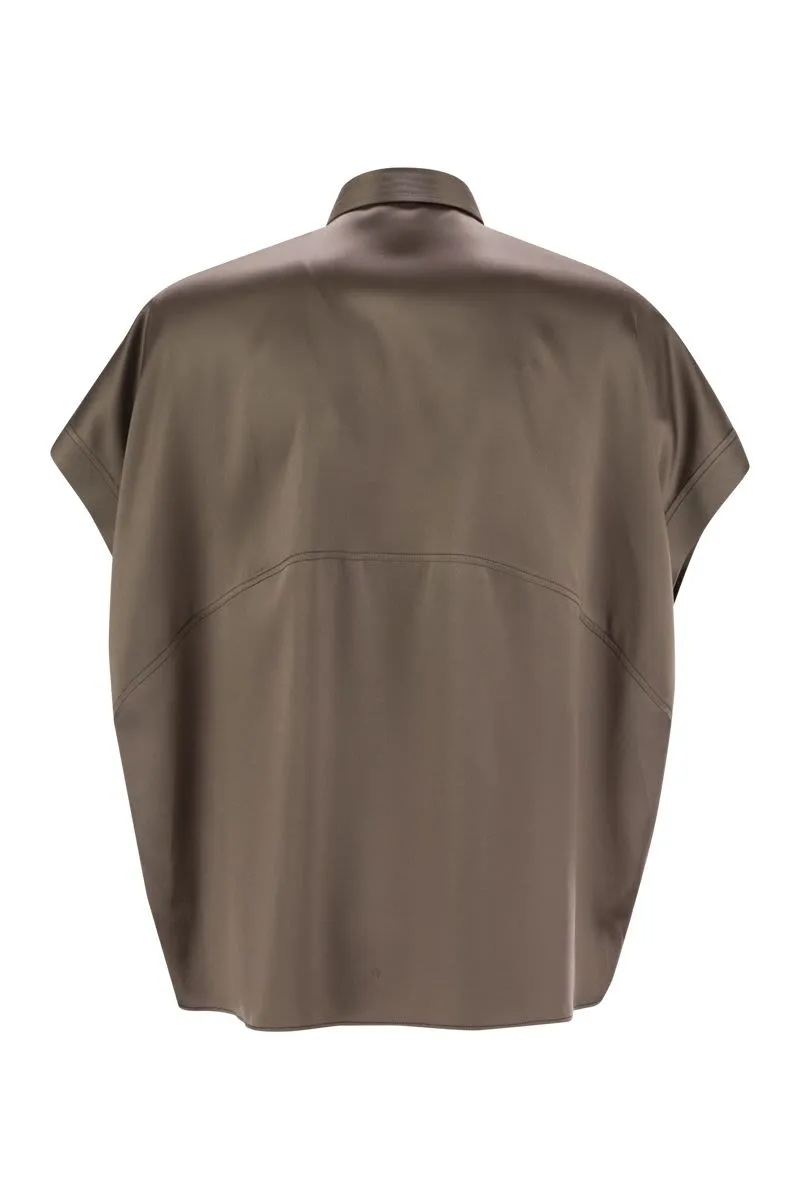 STRETCH SILK SATIN SHORT-SLEEVED SHIRT WITH NECKLACE sold by Lord & Taylor product image thumbnail 2