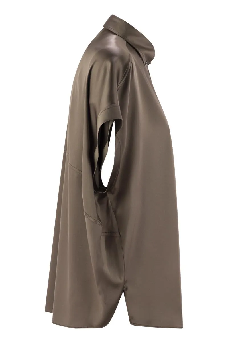 STRETCH SILK SATIN SHORT-SLEEVED SHIRT WITH NECKLACE sold by Lord & Taylor product image thumbnail 3