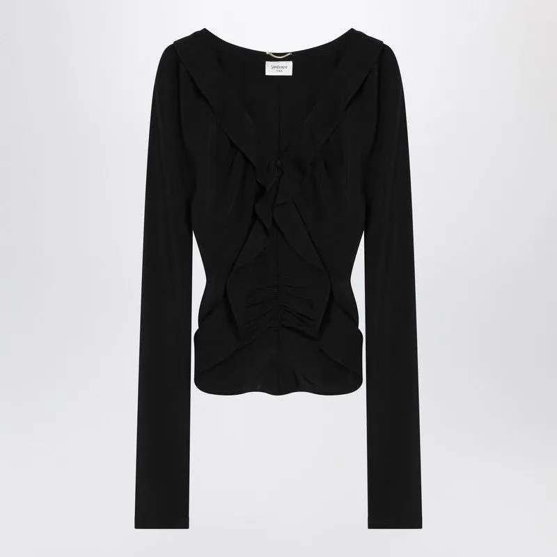 BLACK RUFFLED BLOUSE IN SILK sold by Lord & Taylor
