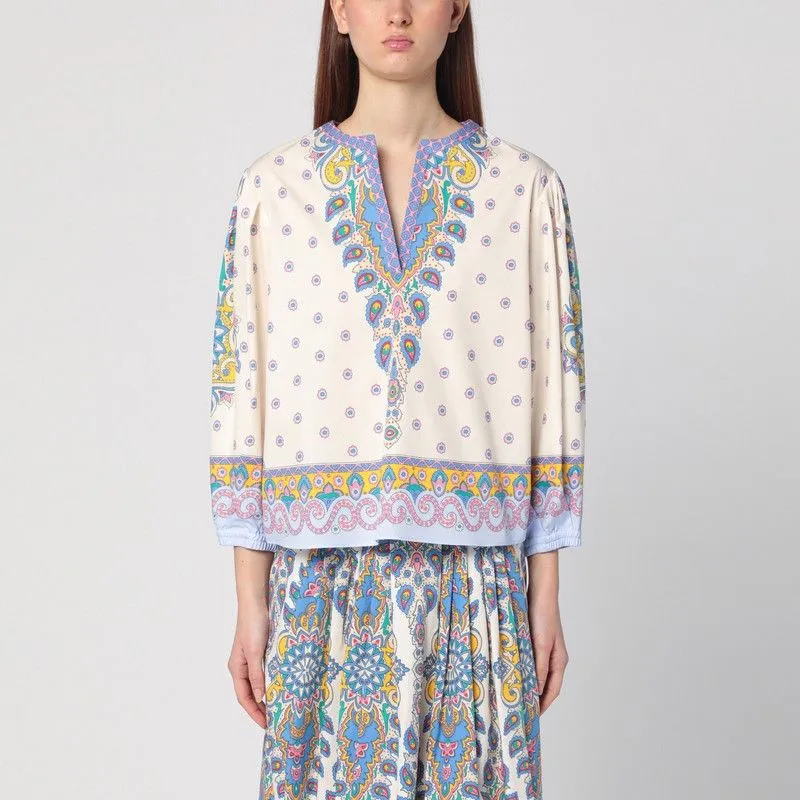 PRINTED COTTON BLOUSE WITH BALLOON SLEEVES sold by Lord & Taylor