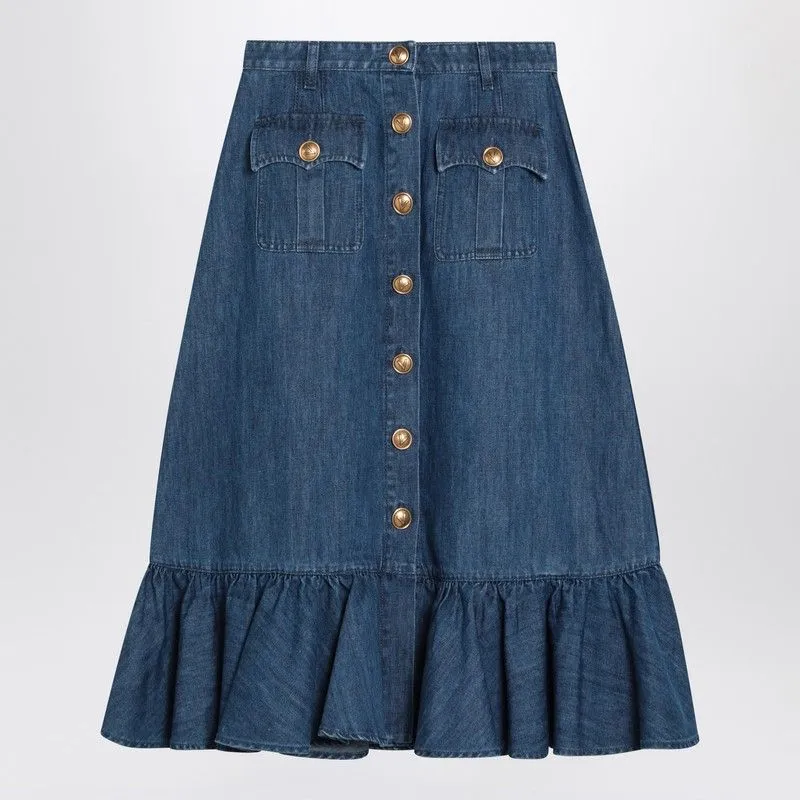 BLUE DENIM MIDI SKIRT sold by Lord & Taylor