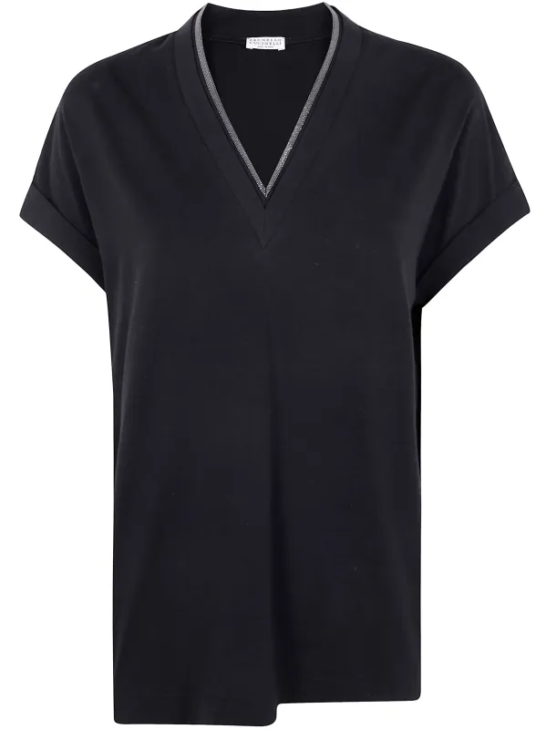MONILI COLLAR VNECK TEE SHIRT made by Brunello Cucinelli