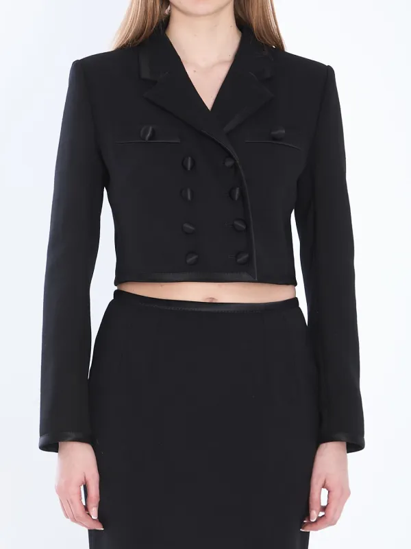 CROPPED DOUBLE-BREASTED BLACK JACKET sold by Lord & Taylor