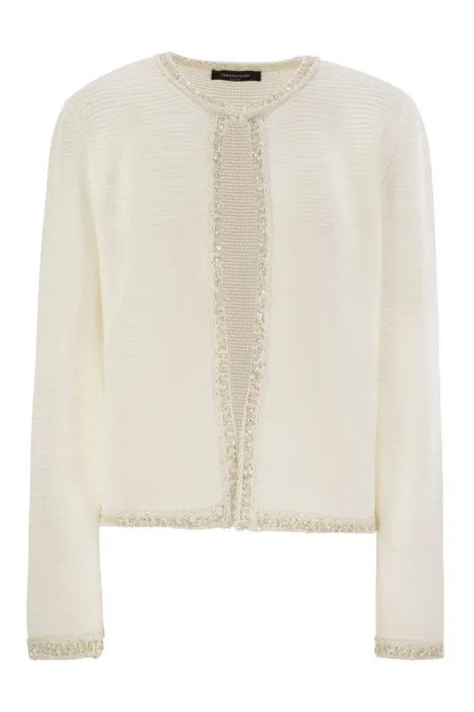 COTTON COLLARLESS CARDIGAN sold by Lord & Taylor