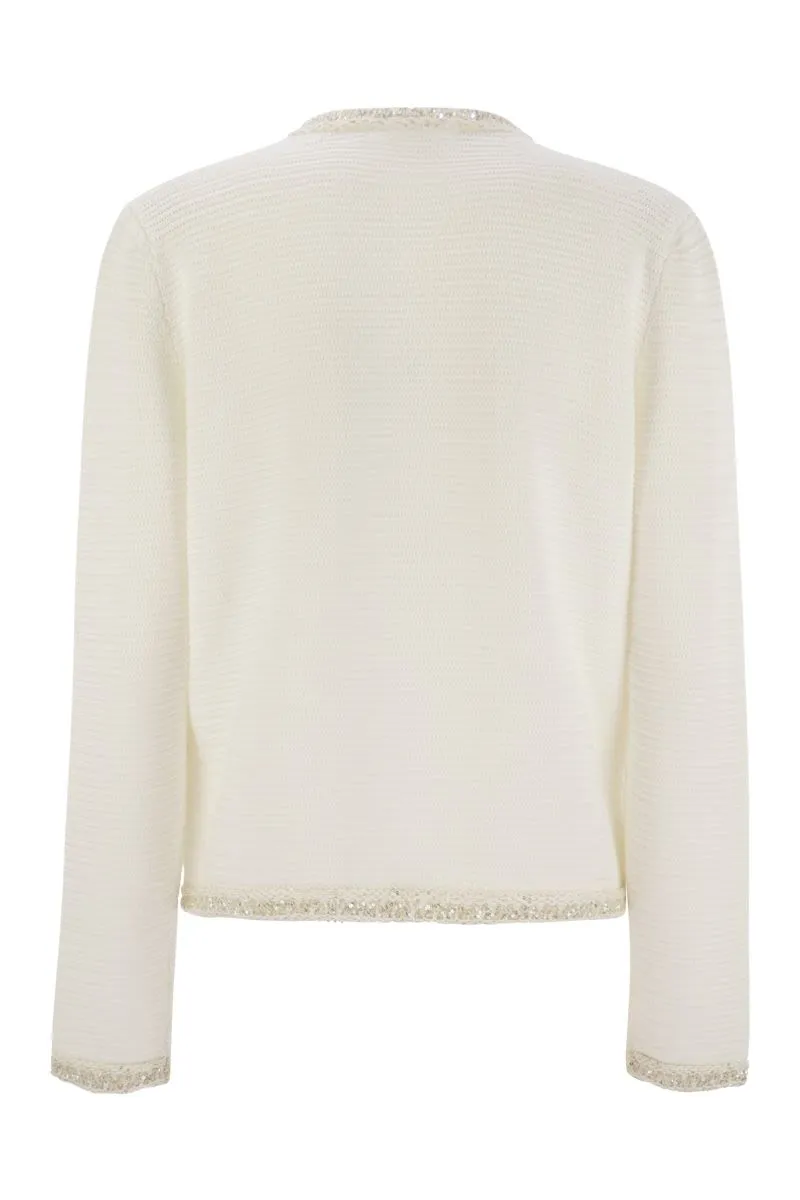 COTTON COLLARLESS CARDIGAN sold by Lord & Taylor product image thumbnail 2